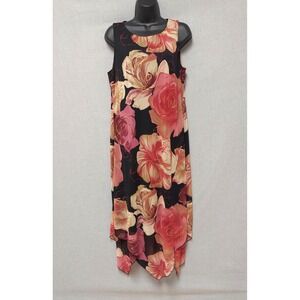 AGB Dress Women 12 Floral Maxi Y2K Whimsigoth Asymmetric Metallic Sleeveless USA